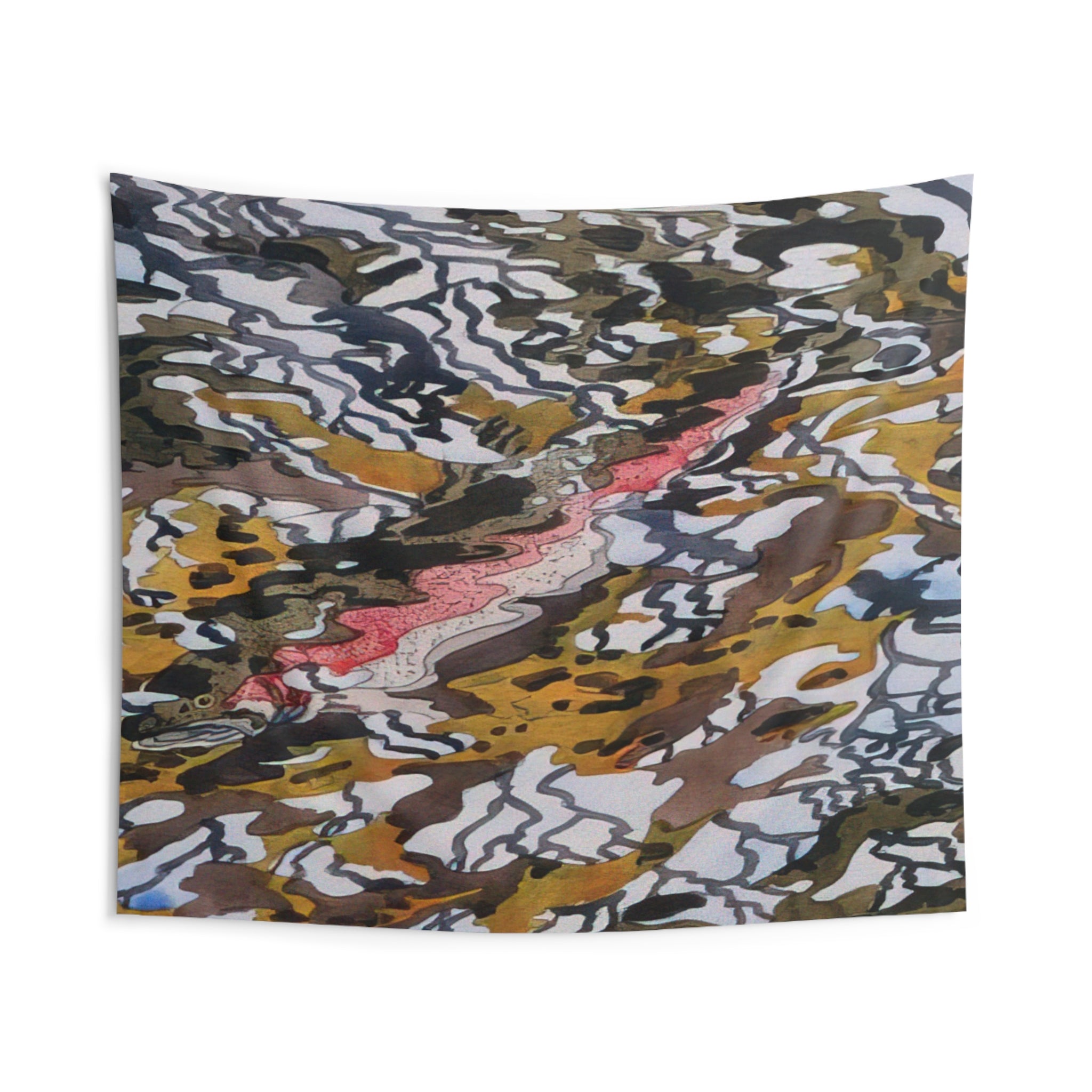 Trout and Reflected Tree - 1985 By Neil Welliver Tapestry | Neil Welliver Large Tapestry Art