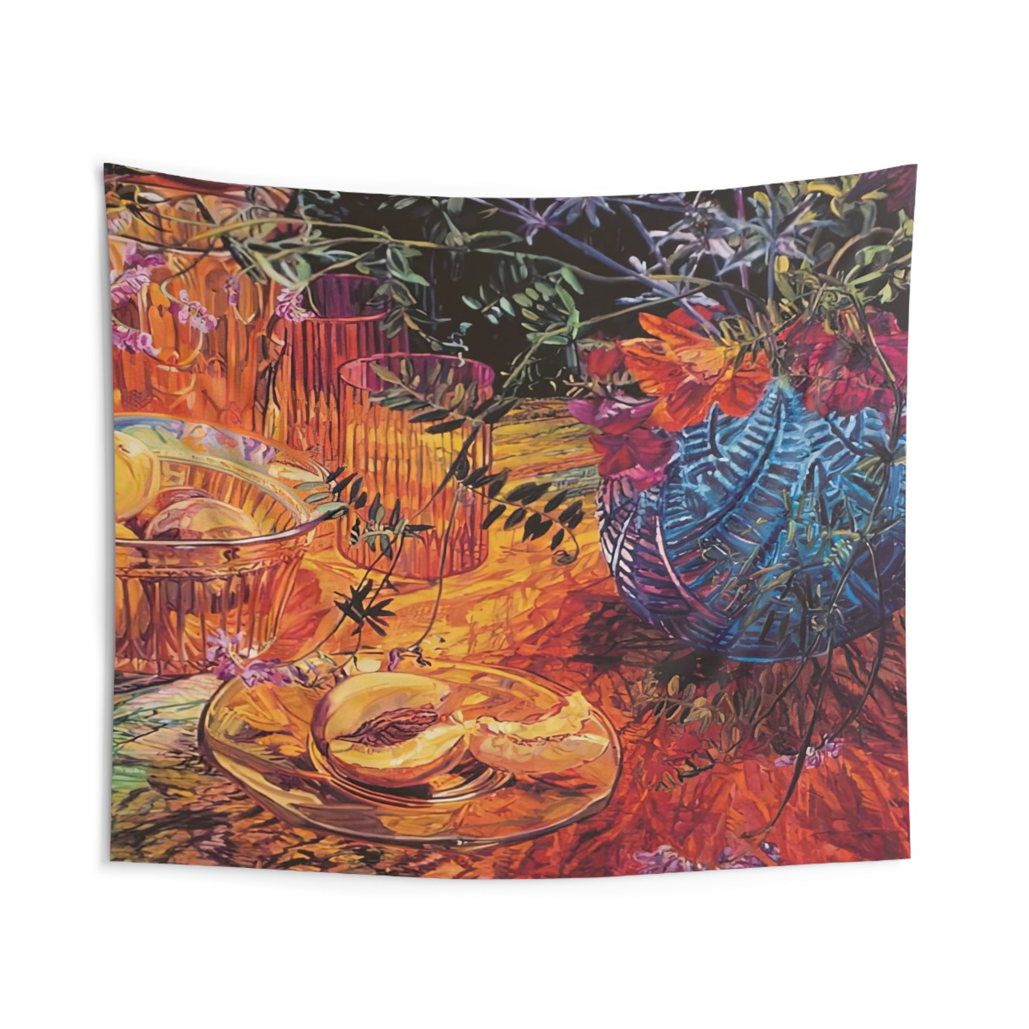 CUT PEACH BLUE VASE 1993 By Janet Fish Tapestry | Janet Fish Large Tapestry Art