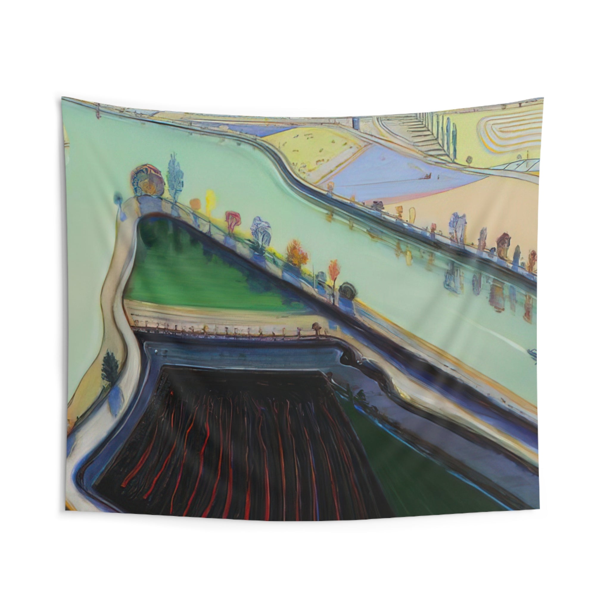 River Boats - 2001 By Wayne Thiebaud Tapestry | Wayne Thiebaud Large Tapestry Art