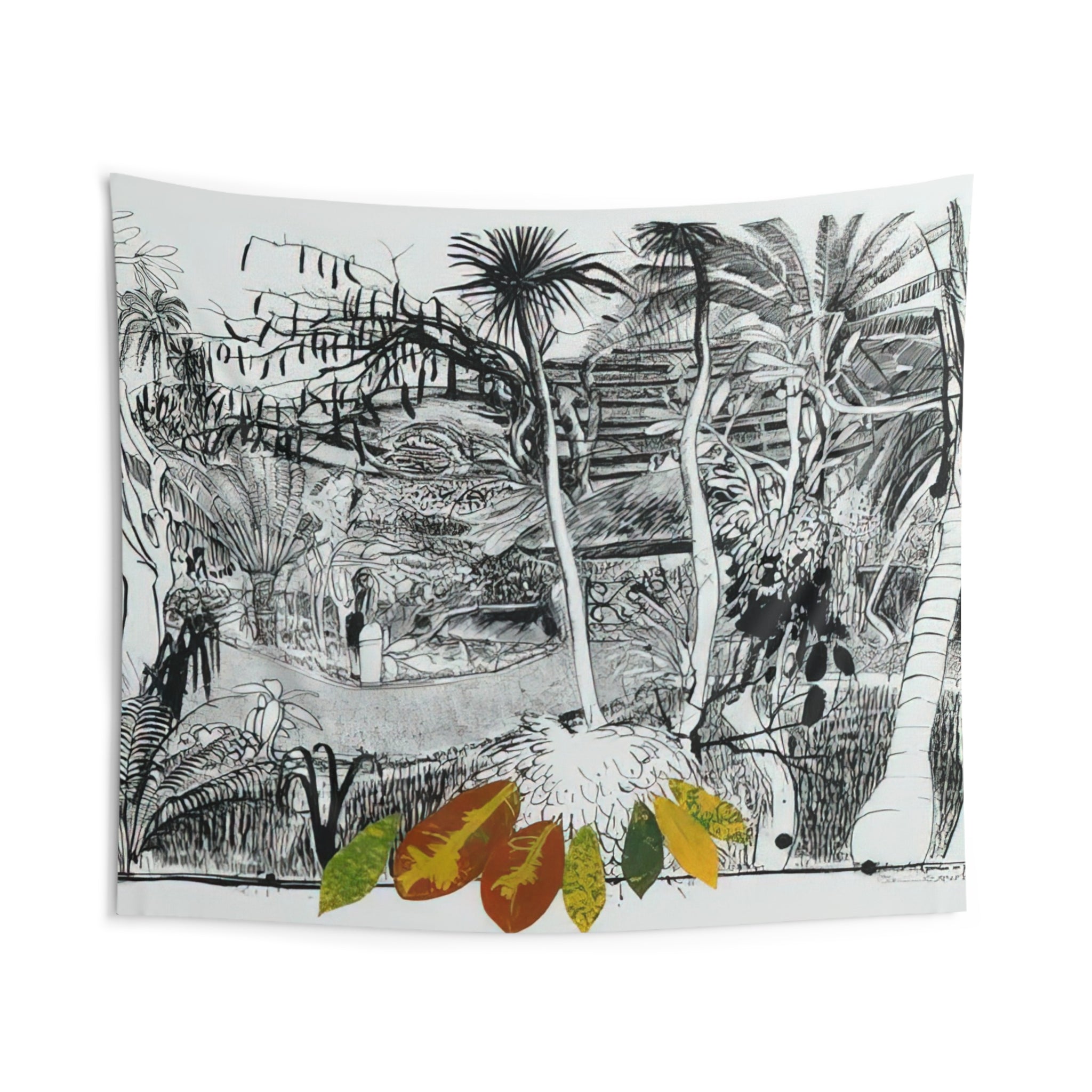 The Garden in Sanur - Bali - 1980 By Brett Whiteley Tapestry | Brett Whiteley Large Tapestry Art