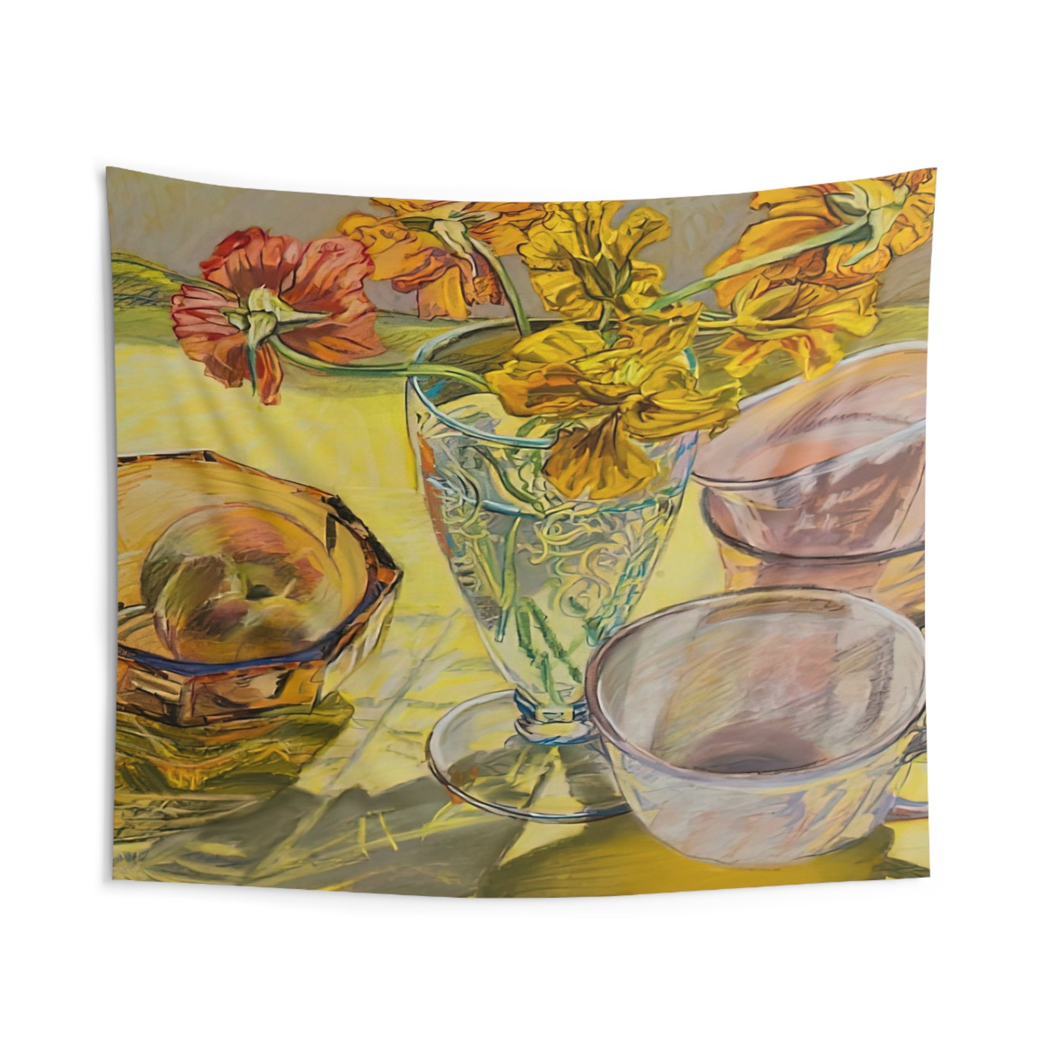 NASTURTIUMS AND PINK CUPS 1981 By Janet Fish Tapestry | Janet Fish Large Tapestry Art