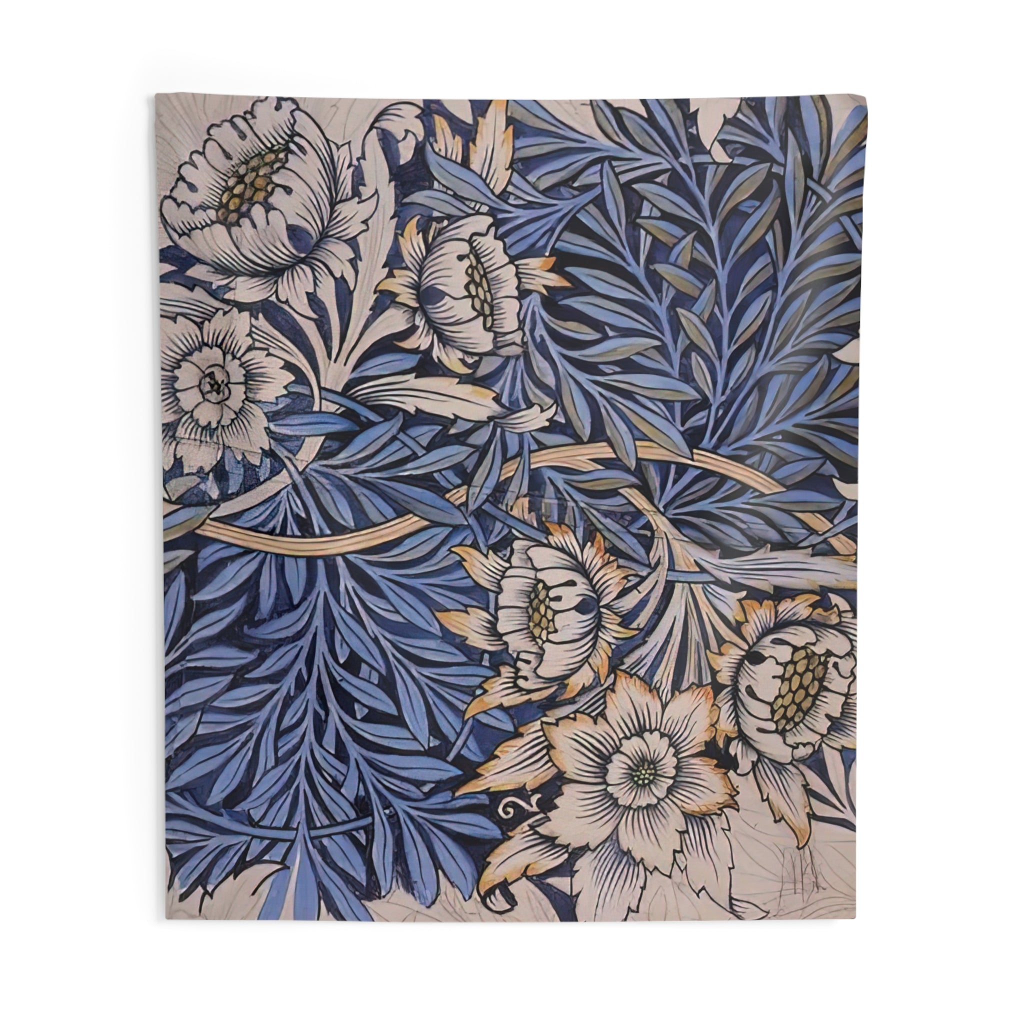 DESIGN FOR TULIP AND WILLOW INDIGO DISCHARGE WOOD BLOCK PRINTED FABRIC 1873 By William Morris Tapestry | William Morris Large Tapestry Art
