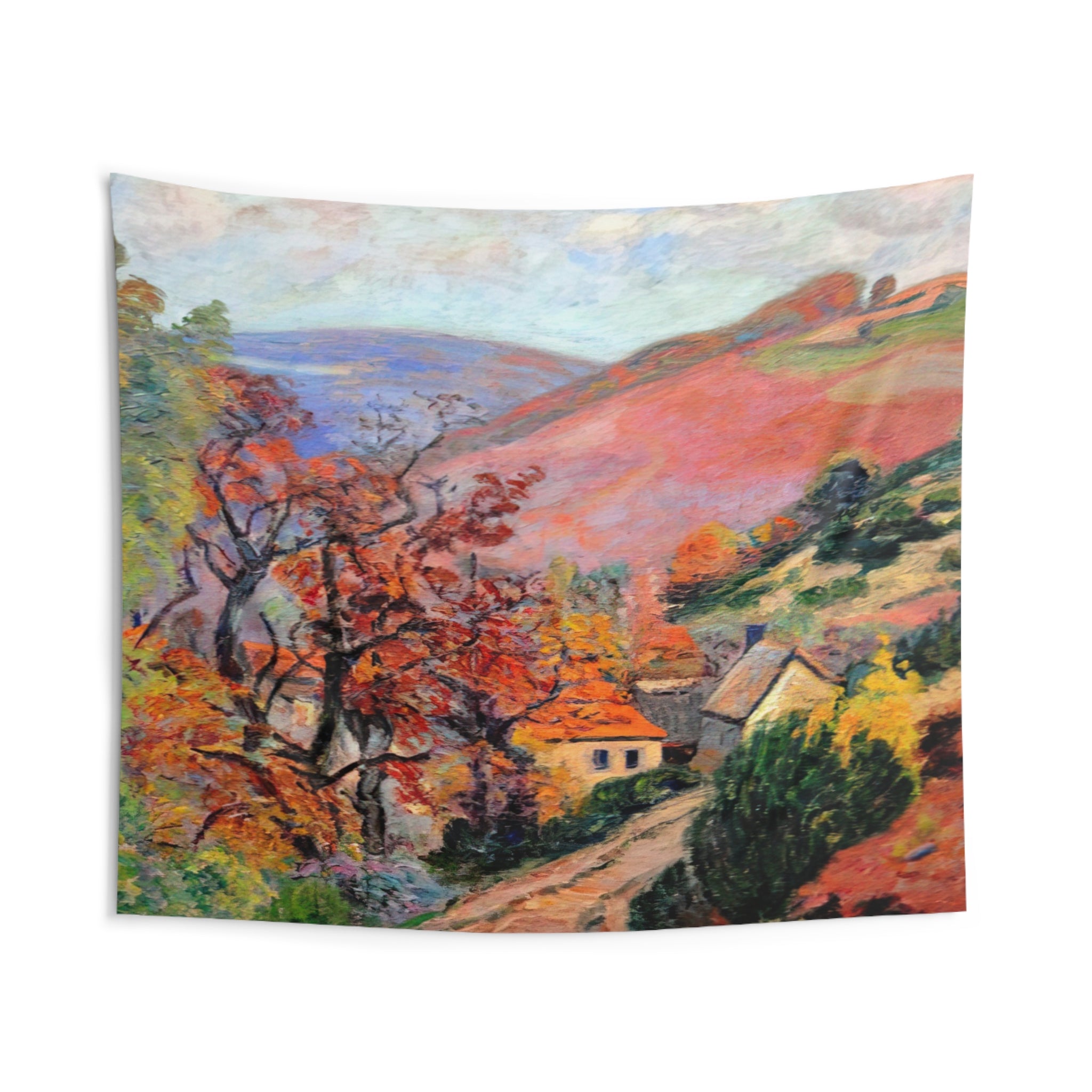 Mountain Landscape - Pontgibaud, village in Peschadoire By Armand Guillaumin Tapestry | Armand Guillaumin Large Tapestry Art